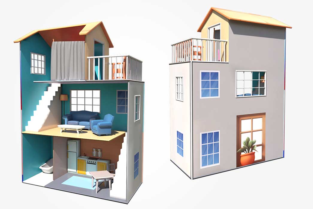 cartoonsih house interior 3d